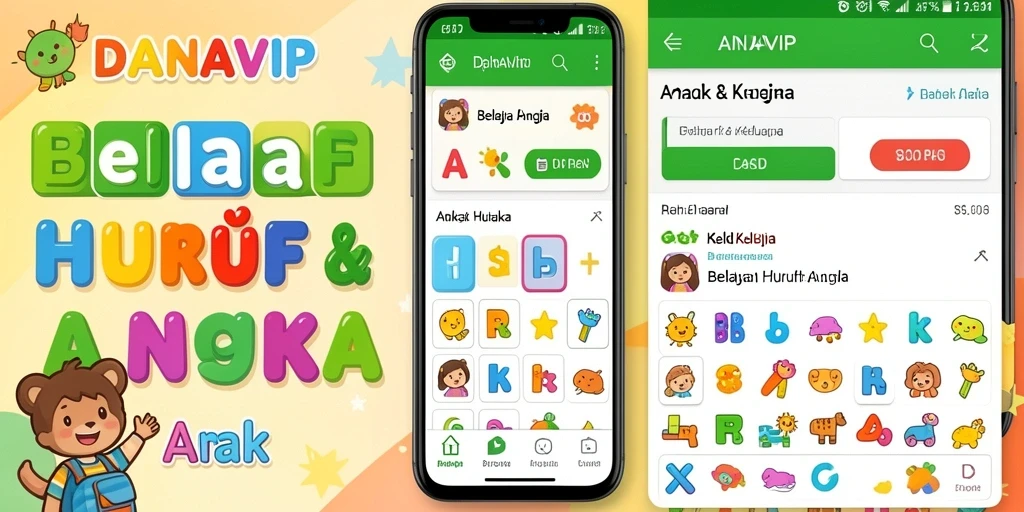 Screenshot antarmuka DANAVIP yang menunjukkan fitur Belajar Huruf Angka.