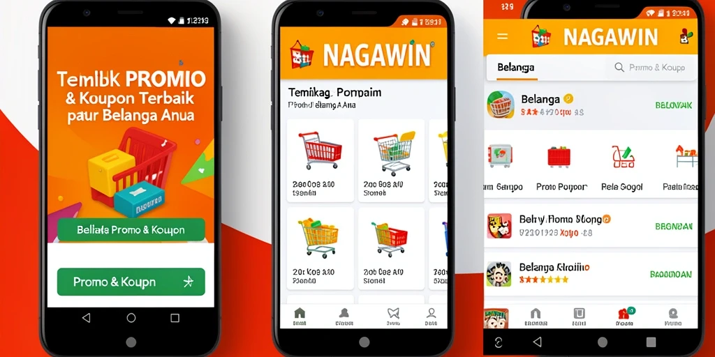 Antarmuka NAGAWIN menampilkan promo dan kupon menarik dengan jelas.