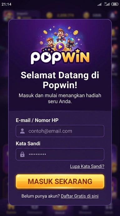 Panduan Masuk Akun Popwin untuk Pengguna Android